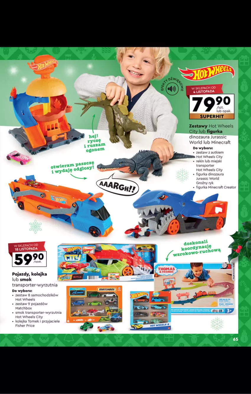 Gazetka promocyjna Biedronka - Kraina zabawek - ważna 02.11 do 24.12.2024 - strona 65 - produkty: Chodzik, Dinozaur, Hot Wheels, Jurassic World, Kolejka, Minecraft, Olej, Pojazd, Por, Sport, Top, Tran, Wyrzutnia