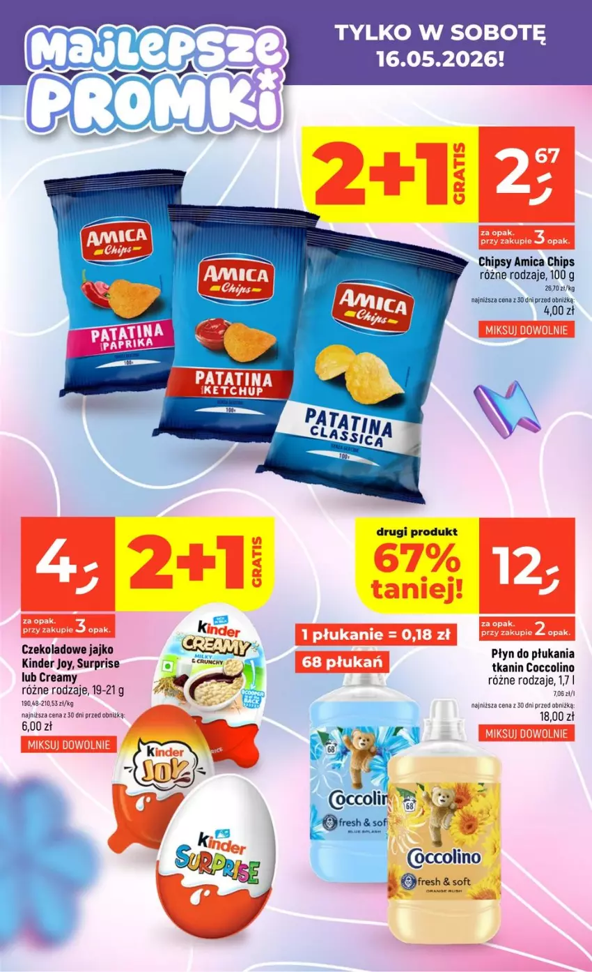 Gazetka promocyjna Dealz - MAJLEPSZE - ważna 14.05 do 20.05.2026 - strona 4 - produkty: Amica, Chipsy, Coccolino, Kinder, Płyn do płukania