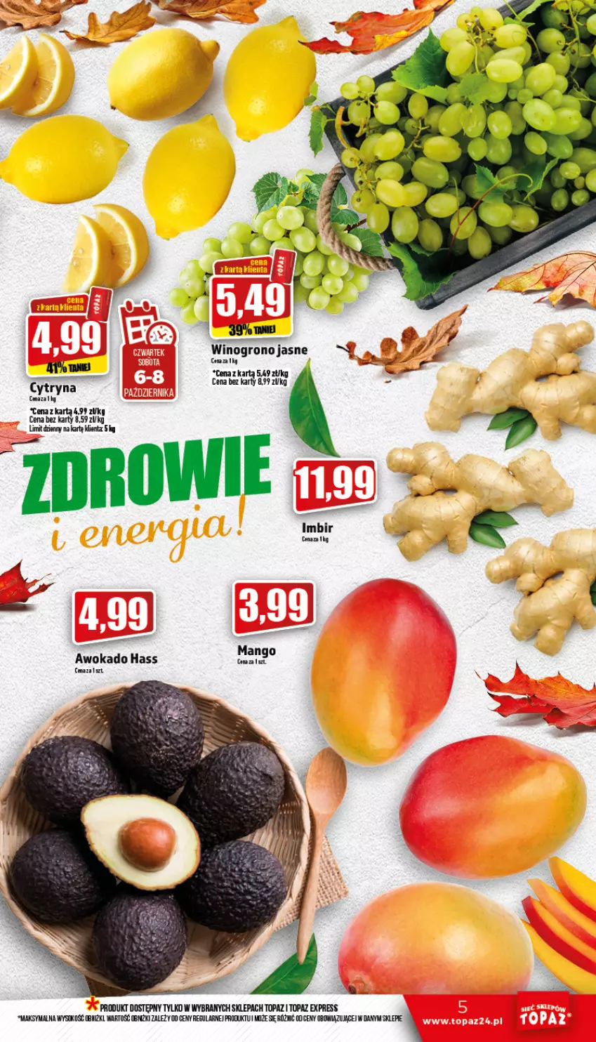 Gazetka promocyjna Topaz - Gazetka - ważna 06.10 do 12.10.2022 - strona 5 - produkty: Fa, Imbir, Mango, Sok, Top, Wino