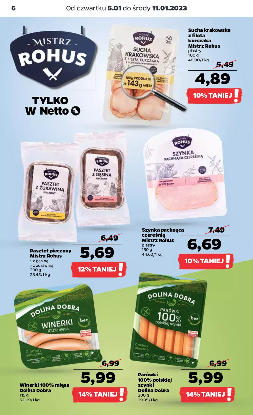 Gazetka promocyjna Netto - Artykuły spożywcze - ważna 05.01 do 11.01.2023 - strona 6 - produkty: Kurczak, Parówki, Pasztet, Piec, Szynka