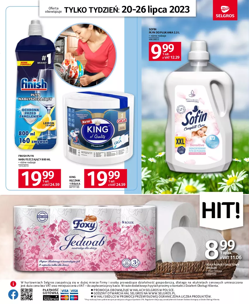 Gazetka promocyjna Selgros - Jeszcze więcej super promocji! - ważna 20.07 do 26.07.2023 - strona 9 - produkty: Finish, Foxy, Gra, LG, Papier, Papier toaletowy, Płyn do płukania, Płyn nabłyszczający, Ręcznik, Sok