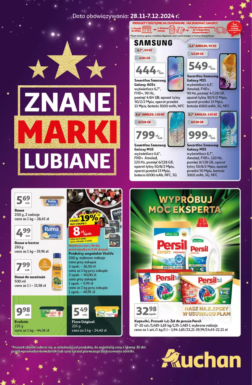 Gazetka promocyjna Auchan - Znane Marki Lubiane Hipermarket - ważna 28.11 do 07.12.2024 - strona 1 - produkty: Amol, Bateria, Flora, Gala, Gin, Kosz, Persil, Rama, Samsung, Smartfon