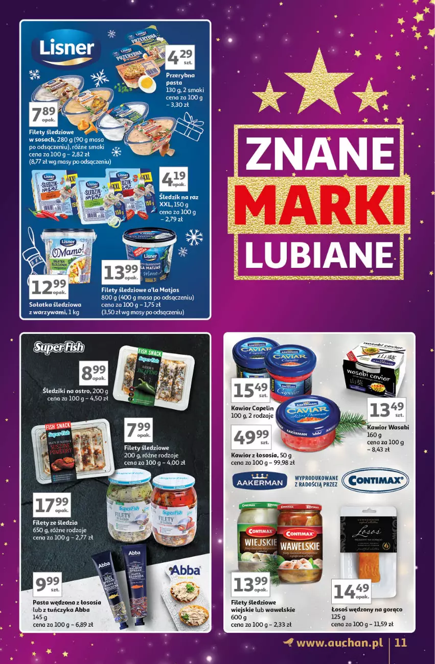 Gazetka promocyjna Auchan - Znane Marki Lubiane Hipermarket - ważna 28.11 do 07.12.2024 - strona 11 - produkty: Kawior, Matjas, Sałat, Sałatka, Sos, Tuńczyk, Wawel