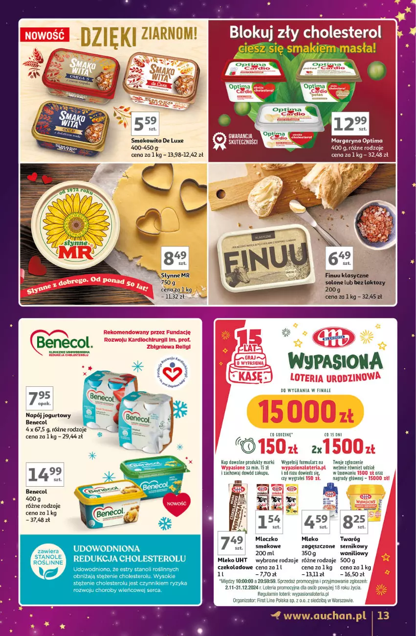 Gazetka promocyjna Auchan - Znane Marki Lubiane Hipermarket - ważna 28.11 do 07.12.2024 - strona 13 - produkty: Benecol, Finuu, Gra, Jogurt, Mleko, Mleko zagęszczone, Napój, Napój jogurtowy, Ser, Słynne, Smakowita, Twaróg