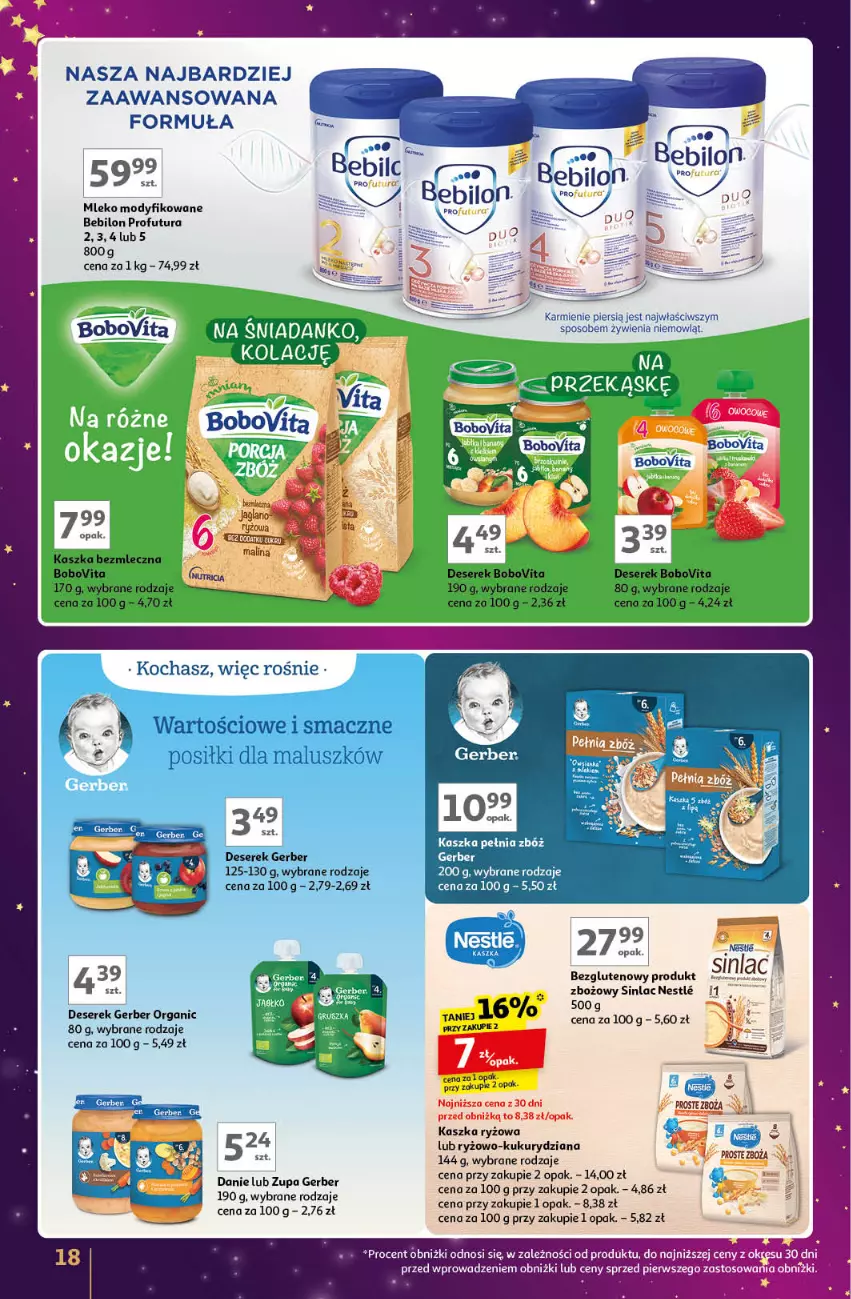 Gazetka promocyjna Auchan - Znane Marki Lubiane Hipermarket - ważna 28.11 do 07.12.2024 - strona 18 - produkty: BEBILON, BoboVita, Deser, Gerber, Karmi, Koc, Mleko, Mleko modyfikowane, Ryż, Ser, Serek, Sinlac, Zupa