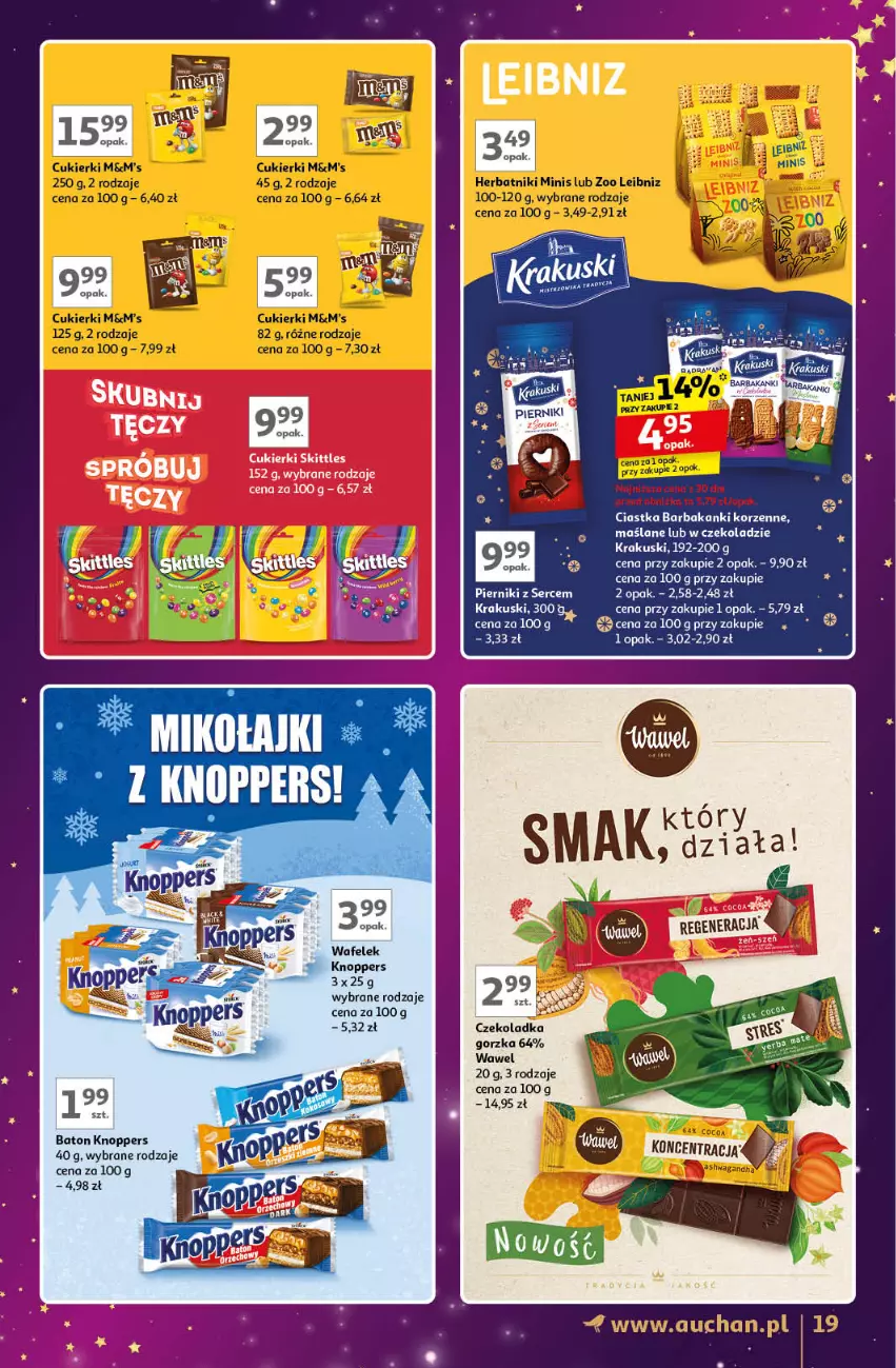 Gazetka promocyjna Auchan - Znane Marki Lubiane Hipermarket - ważna 28.11 do 07.12.2024 - strona 19 - produkty: Baton, Ciastka, Cukier, Cukierki, Knoppers, Krakus, Krakuski, Piernik, Ser, Wawel