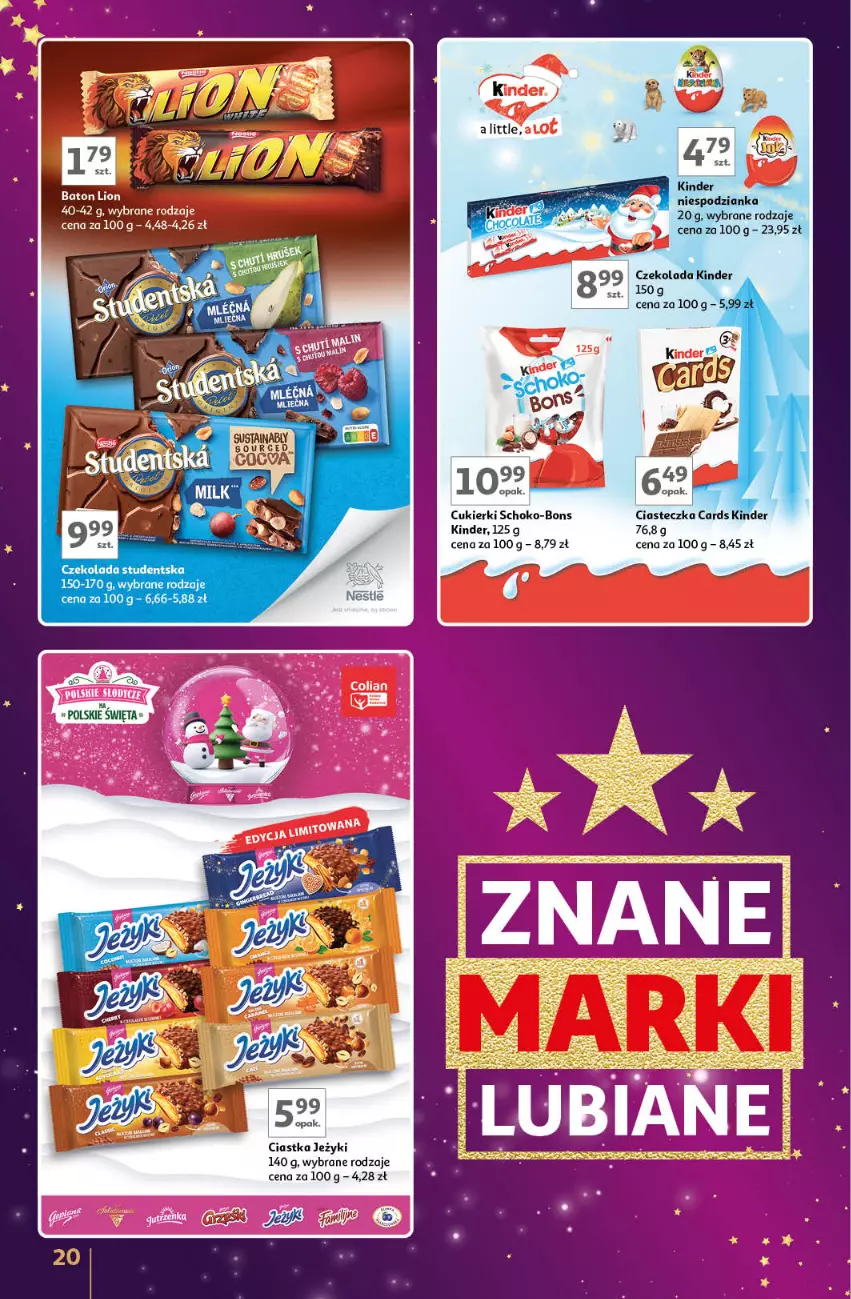 Gazetka promocyjna Auchan - Znane Marki Lubiane Hipermarket - ważna 28.11 do 07.12.2024 - strona 20 - produkty: Ciastka, Cukier, Cukierki, Czekolada, Jeżyki, Kinder, Por