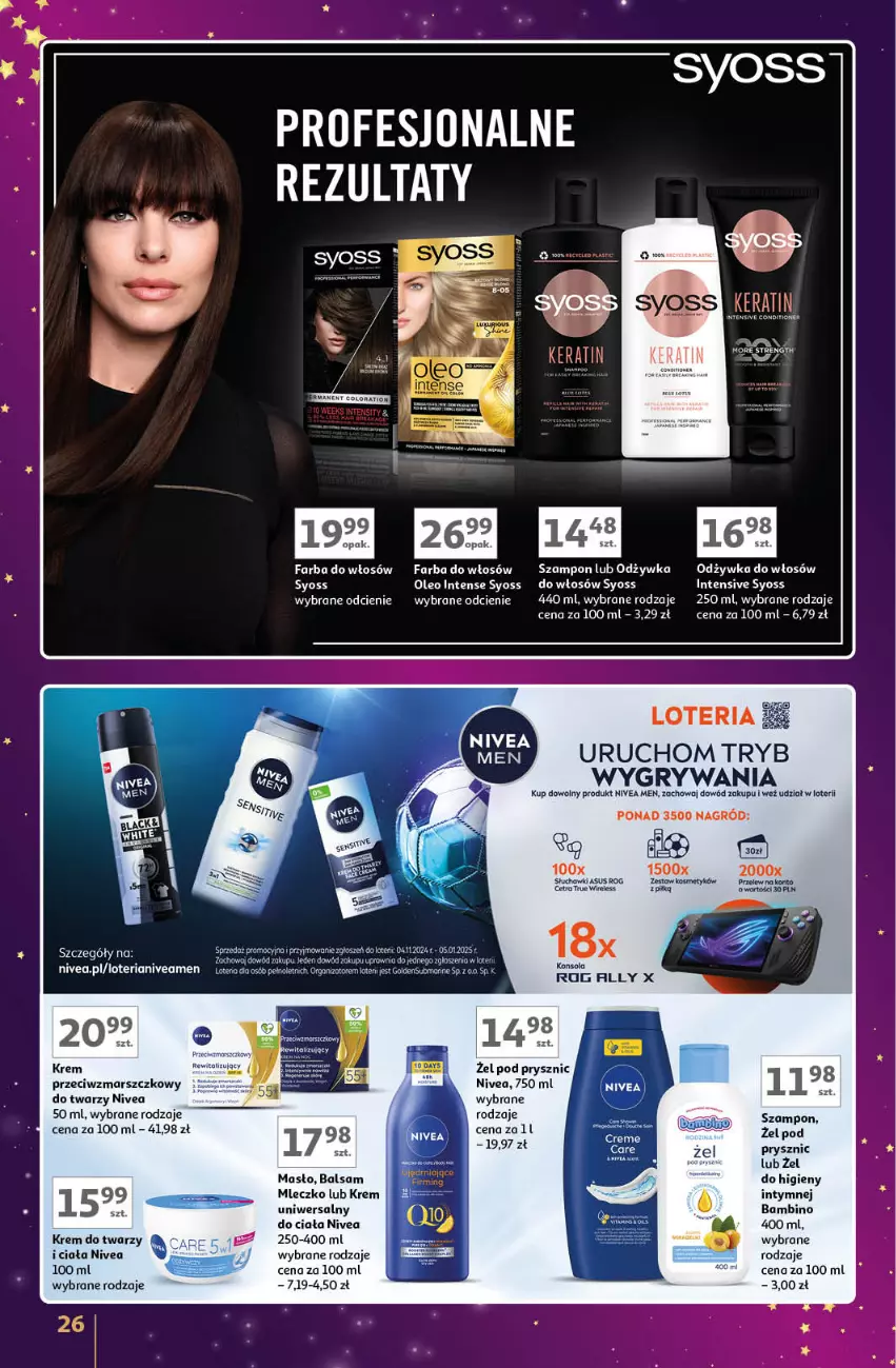 Gazetka promocyjna Auchan - Znane Marki Lubiane Hipermarket - ważna 28.11 do 07.12.2024 - strona 26 - produkty: Asus, Fa, Farba do włosów, Gry, Konsola, Krem do twarzy, Krem przeciwzmarszczkowy, Krem uniwersalny, Mars, Masło, Mleczko, Nivea, Nivea Men, Odżywka, Oleo, Słuchawki, Syoss, Szampon