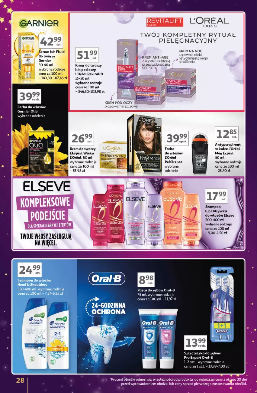 Gazetka promocyjna Auchan - Znane Marki Lubiane Hipermarket - ważna 28.11 do 07.12.2024 - strona 28 - produkty: Antyperspirant, Elseve, Fa, Garnier, Krem do twarzy, Krem na noc, Krem pod oczy, Mars, Odżywka, Oral B, Pasta do zębów, Rum, Ser, Serum, Sok, Szampon, Szczoteczka, Szczoteczka do zębów