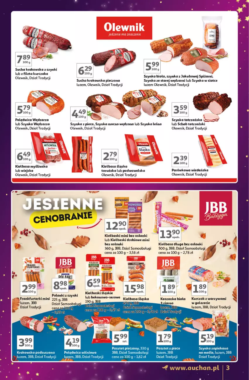 Gazetka promocyjna Auchan - Znane Marki Lubiane Hipermarket - ważna 28.11 do 07.12.2024 - strona 3 - produkty: Beko, Frankfurterki, Gala, Kiełbasa, Kiełbasa śląska, Kiełbaski śląskie, Kurczak, Lanki, Olewnik, Pasztet, Piec, Polędwica, Ser, Szynka, Szynka biała, Warzywa, Wawel