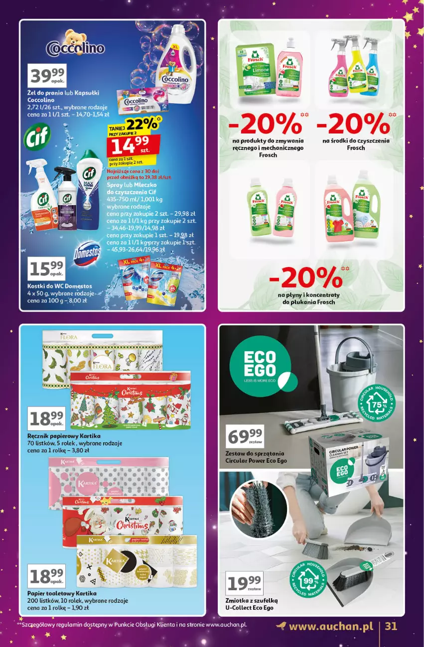 Gazetka promocyjna Auchan - Znane Marki Lubiane Hipermarket - ważna 28.11 do 07.12.2024 - strona 31 - produkty: Coccolino, Frosch, Papier, Papier toaletowy, Ręcznik