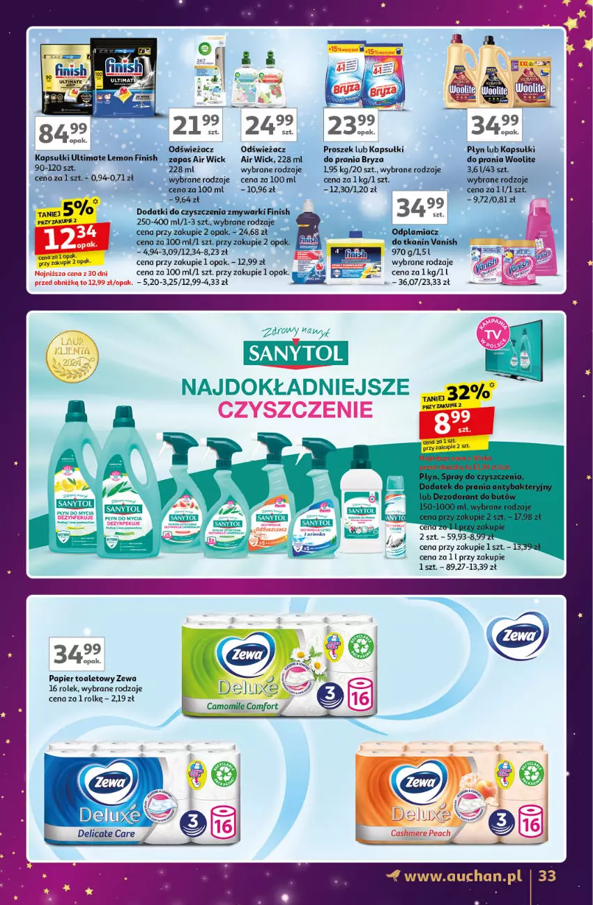 Gazetka promocyjna Auchan - Znane Marki Lubiane Hipermarket - ważna 28.11 do 07.12.2024 - strona 33 - produkty: Air Wick, Bryza, Dezodorant, Finish, Odplamiacz, Papier, Papier toaletowy, Vanish, Woolite, Zmywarki