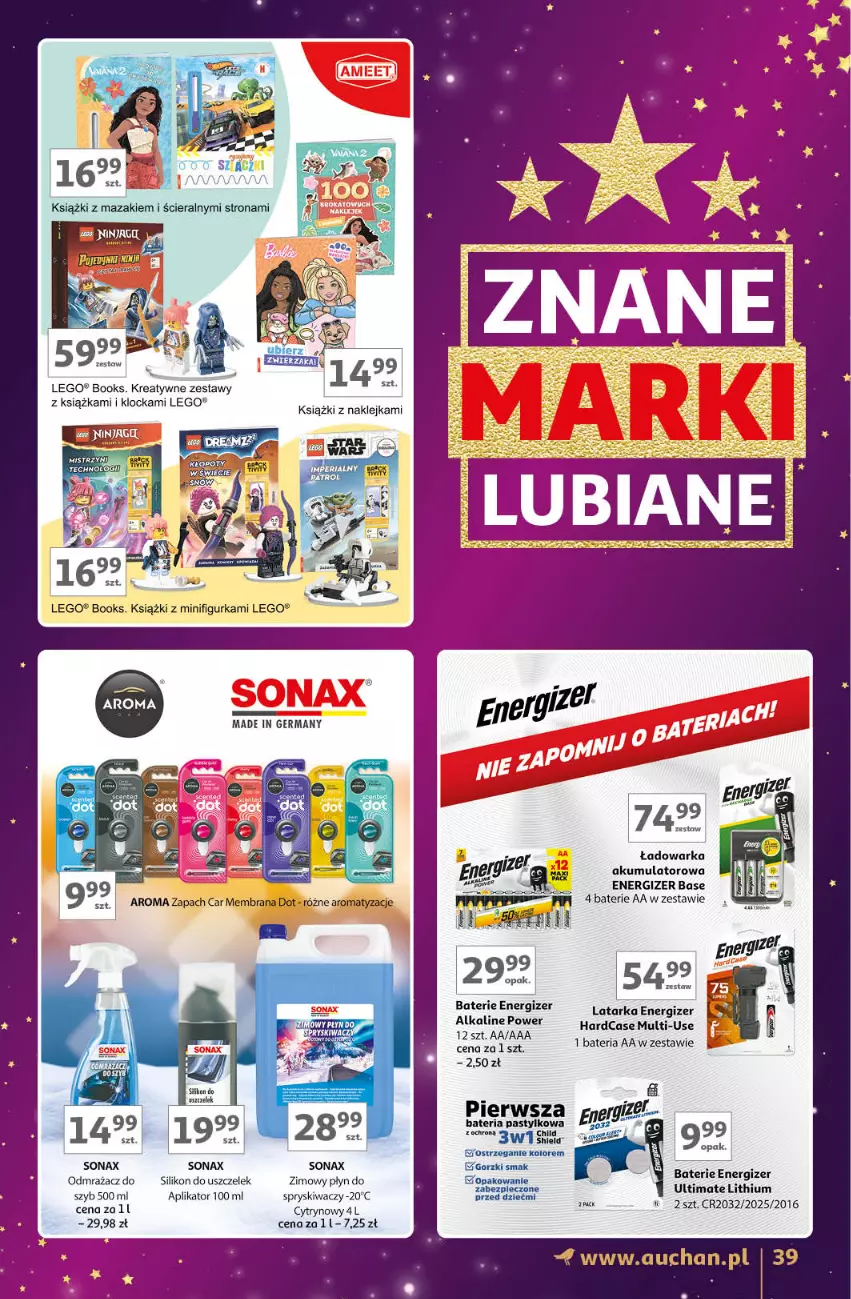 Gazetka promocyjna Auchan - Znane Marki Lubiane Hipermarket - ważna 28.11 do 07.12.2024 - strona 39 - produkty: Akumulator, Bateria, Energizer, Klej, Książka, Latarka, LEGO, Piec, Płyn do szyb, Silikon do uszczelek, Sonax, Tarka, Warka