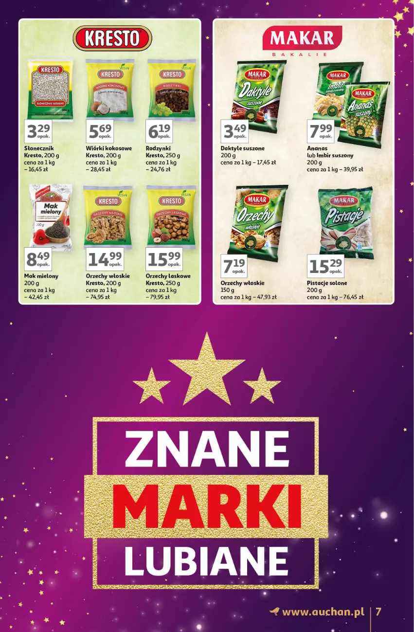 Gazetka promocyjna Auchan - Znane Marki Lubiane Hipermarket - ważna 28.11 do 07.12.2024 - strona 7 - produkty: Ananas, Daktyle, Imbir, Kokos, Mak mielony, Orzechy włoskie, Pistacje, Rodzynki, Wiórki kokosowe