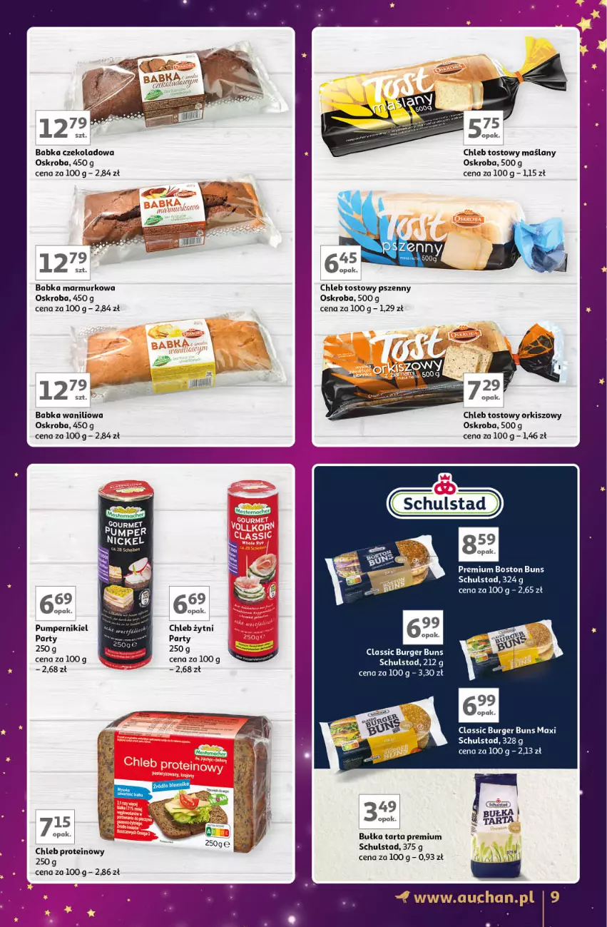 Gazetka promocyjna Auchan - Znane Marki Lubiane Hipermarket - ważna 28.11 do 07.12.2024 - strona 9 - produkty: Babka, Bułka, Bułka tarta, Burger, Chleb, Chleb proteinowy, Chleb tostowy, Tarta