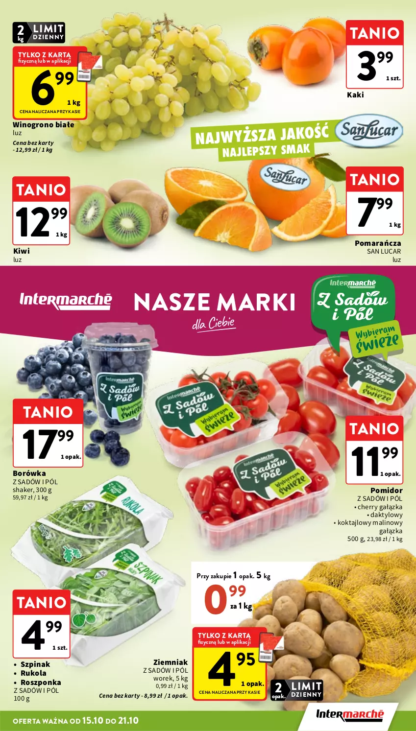 Gazetka promocyjna Intermarche - Gazetka promocyjna - ważna 15.10 do 21.10.2026 - strona 11 - produkty: Borówka, Kaki, Kiwi, Roszponka, Rukola, Szpinak, Wino