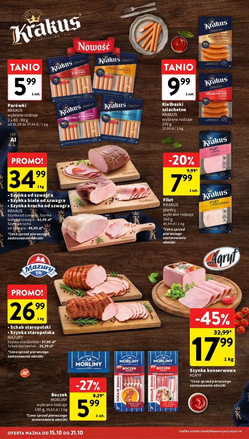 Gazetka promocyjna Intermarche - Gazetka promocyjna - ważna 15.10 do 21.10.2026 - strona 16 - produkty: Boczek, Gra, Grafika, Gry, Krakus, Morliny, Parówki, Ser, Szynka, Szynka biała, Szynka konserwowa