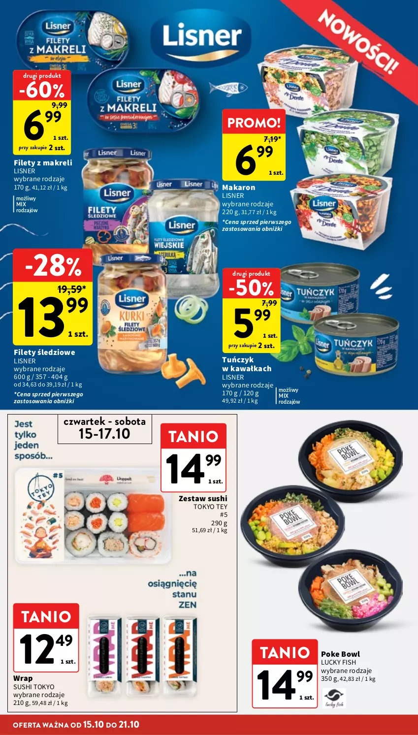 Gazetka promocyjna Intermarche - Gazetka promocyjna - ważna 15.10 do 21.10.2026 - strona 18 - produkty: Kawa, Lisner, Makaron, Sushi, Tuńczyk