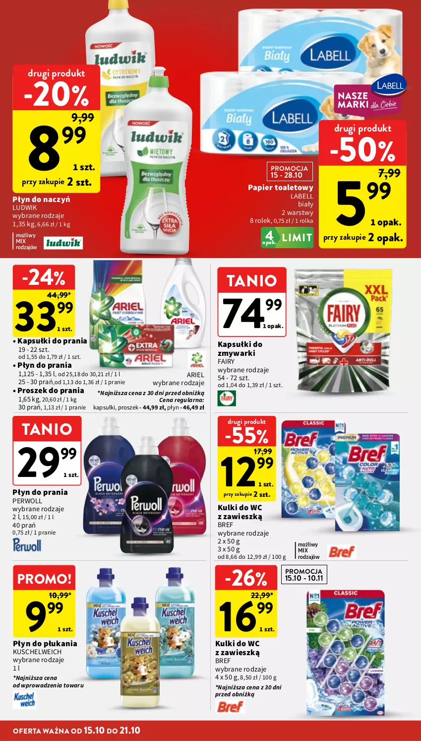 Gazetka promocyjna Intermarche - Gazetka promocyjna - ważna 15.10 do 21.10.2026 - strona 36 - produkty: Ariel, Bell, Bref, Fa, Fairy, Kapsułki do prania, Kulki do wc, Ludwik, Papier, Papier toaletowy, Perwoll, Płyn do płukania, Płyn do prania, Proszek do prania, Zmywarki