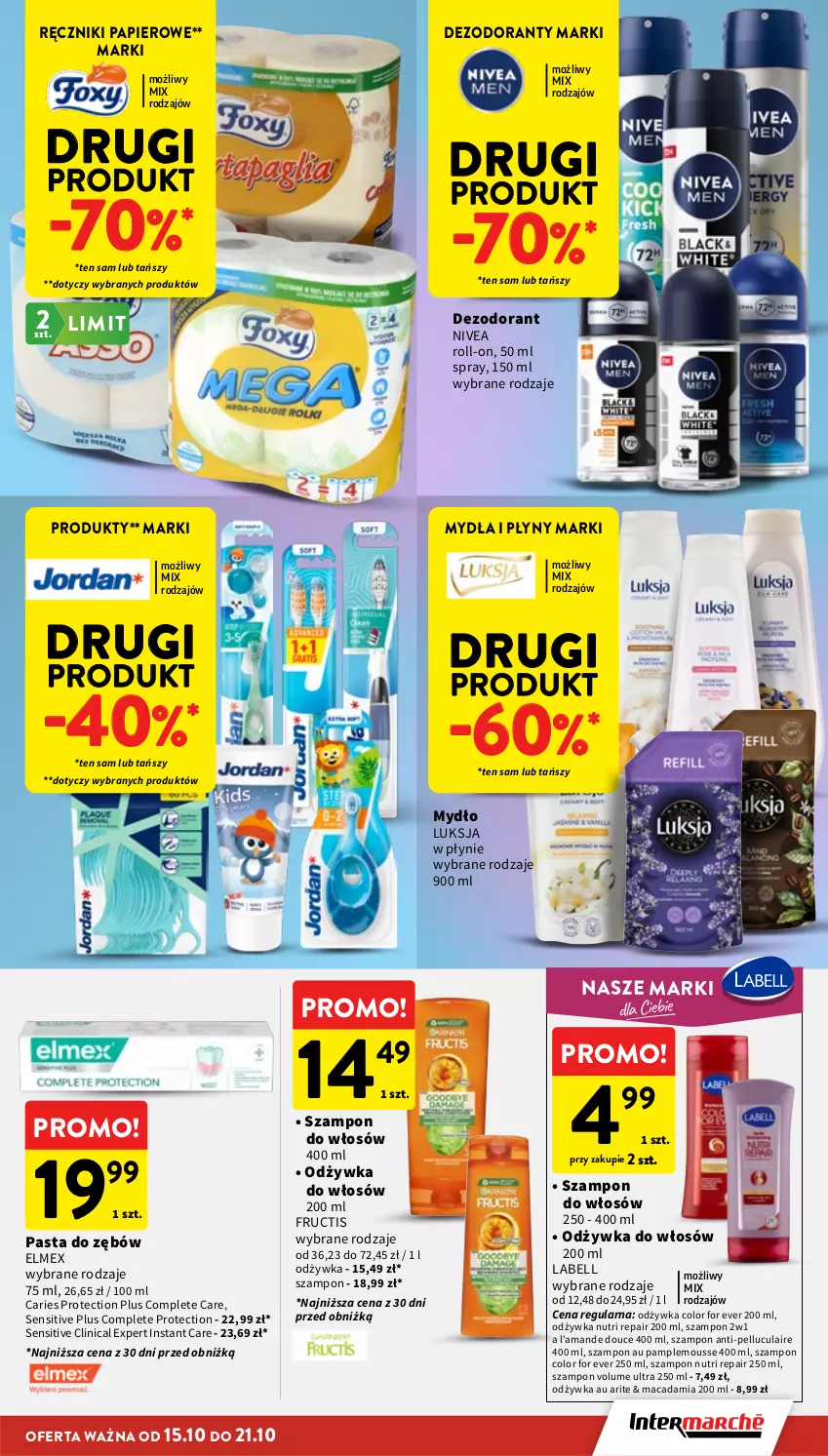 Gazetka promocyjna Intermarche - Gazetka promocyjna - ważna 15.10 do 21.10.2026 - strona 37 - produkty: Bell, Clin, Dezodorant, Elmex, Fructis, Luksja, Mydło, Nivea, Odżywka, Papier, Pasta do zębów, Ręcznik, Ręczniki papierowe, Szampon