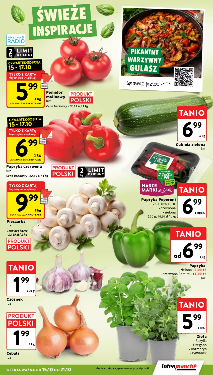 Gazetka promocyjna Intermarche - Gazetka promocyjna - ważna 15.10 do 21.10.2026 - strona 9 - produkty: Bazyl, Bazylia, Cebula, Czosnek, Gra, Grafika, Papryka, Papryka czerwona, Piec, Pieczarka, Pomidor malinowy