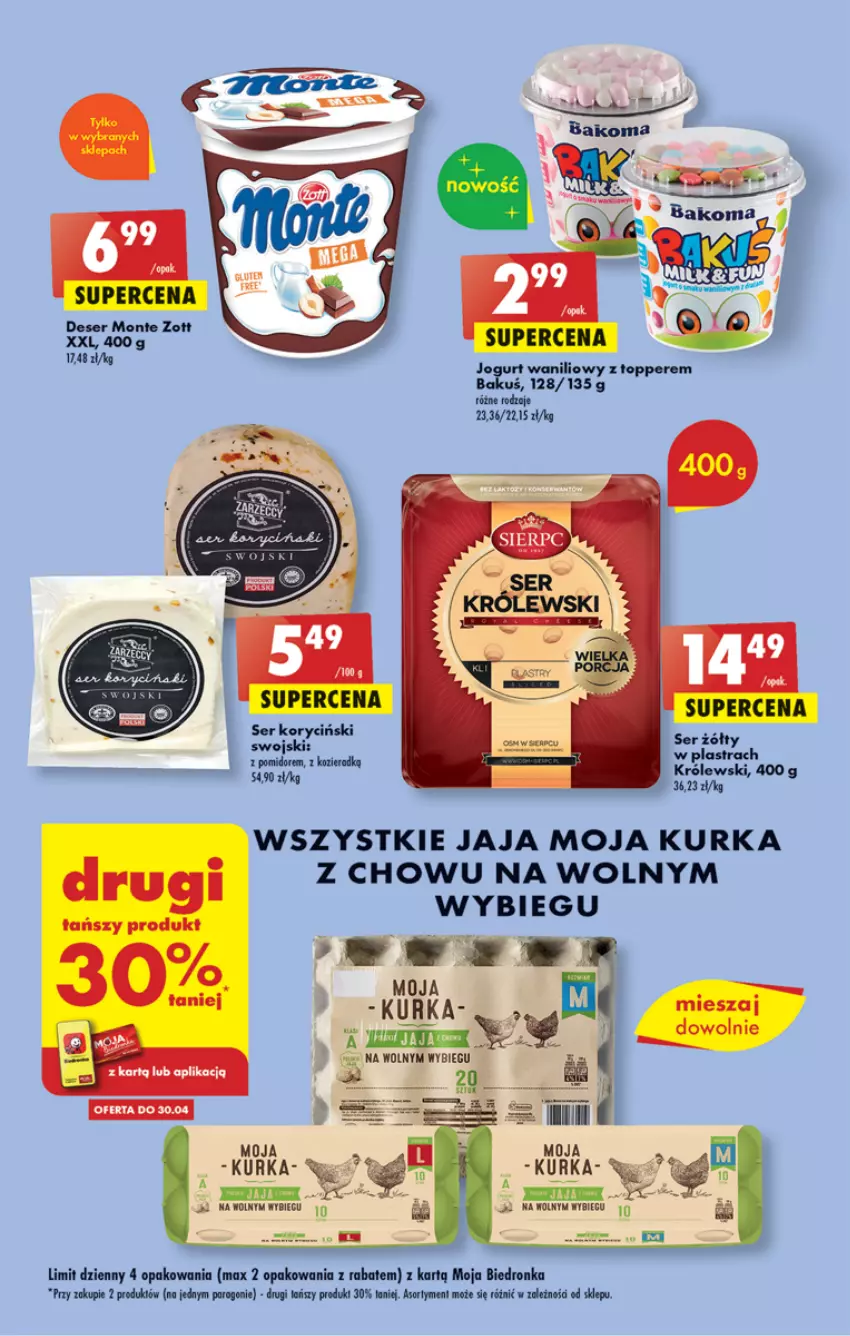 Gazetka promocyjna Biedronka - ważna 27.04 do 03.05.2023 - strona 45 - produkty: Deser, Jaja, Jogurt, Królewski, Monte, Ser, Top, Zott