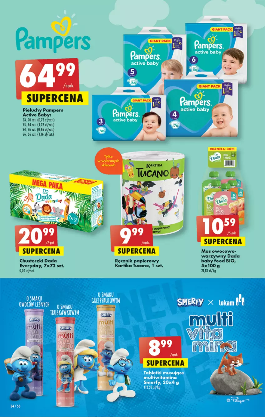 Gazetka promocyjna Biedronka - ważna 27.04 do 03.05.2023 - strona 54 - produkty: Chusteczki, Dada, Mus, Pampers, Papier, Pieluchy, Ręcznik