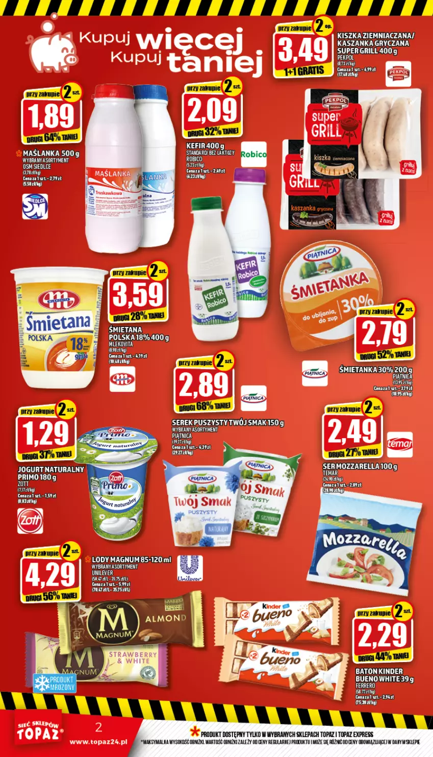 Gazetka promocyjna Topaz - Gazetka - ważna 11.08 do 17.08.2022 - strona 2 - produkty: BIC, Mozzarella, Robico, Ser, Serek, Serek puszysty, Sok, Top, Twój Smak