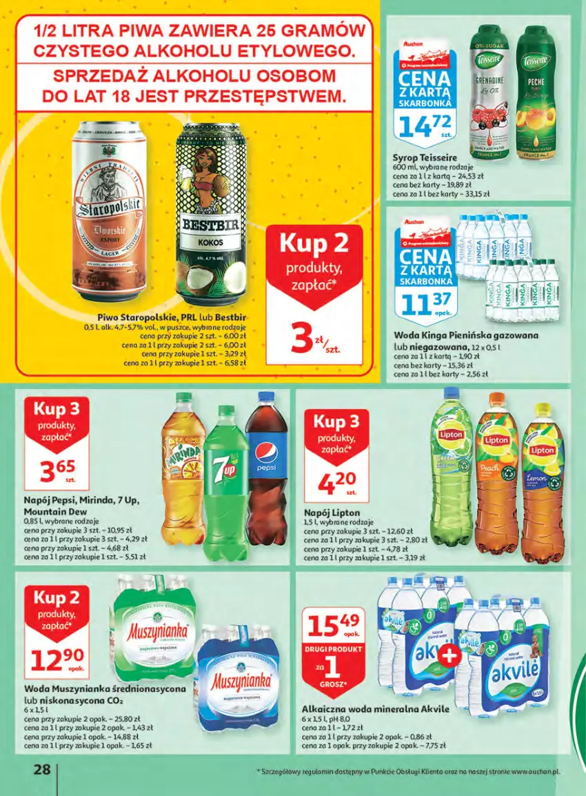 Gazetka promocyjna Auchan - Megapromocje są w cenie Hipermarkety - ważna 12.05 do 18.05.2022 - strona 28 - produkty: Gra, Lipton, Mirinda, Mus, Muszynianka, Napój, Pepsi, Piwa, Piwo, Syrop, Woda, Woda mineralna
