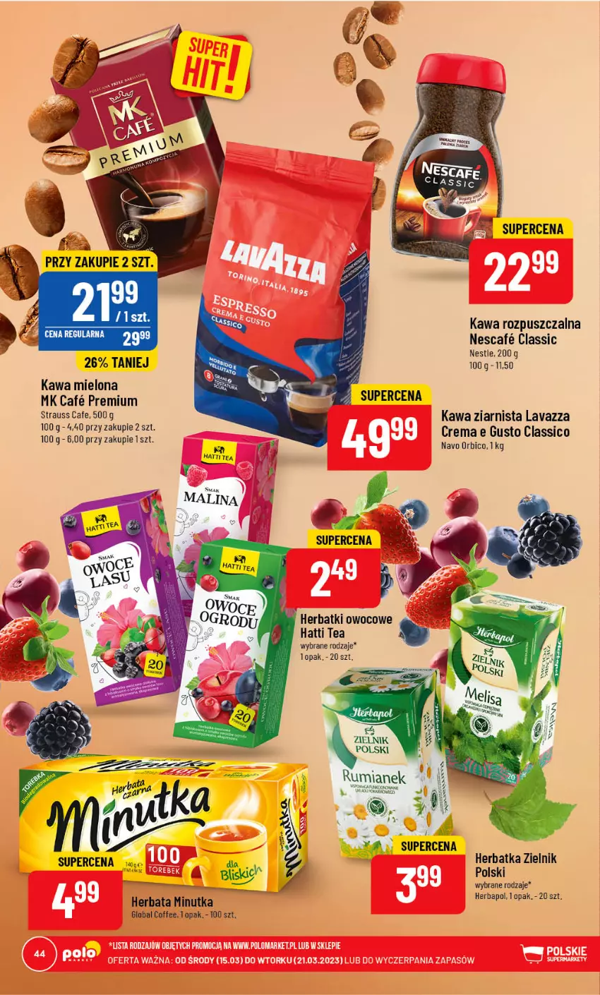 Gazetka promocyjna PoloMarket - Gazetka pomocyjna - ważna 15.03 do 21.03.2023 - strona 44 - produkty: BIC, Herbapol, Herbata, Kawa, Kawa mielona, Kawa rozpuszczalna, Kawa ziarnista, Lavazza