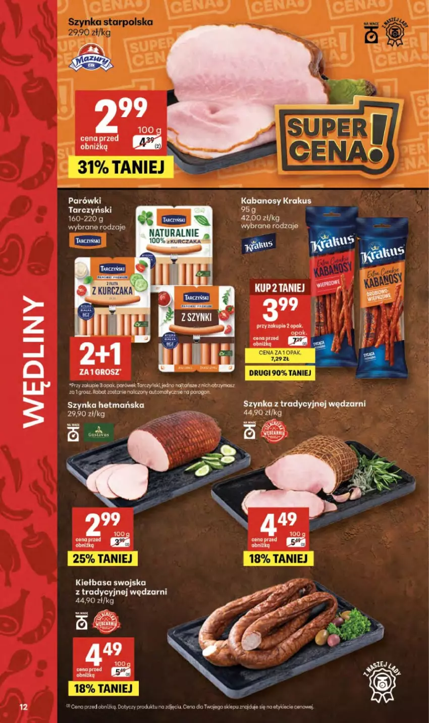 Gazetka promocyjna Delikatesy Centrum - Franczyza DC15 Czwartek - ważna 09.04 do 15.04.2026 - strona 12 - produkty: Kabanos, Kiełbasa, Krakus, LG, Szynka, Tarczyński