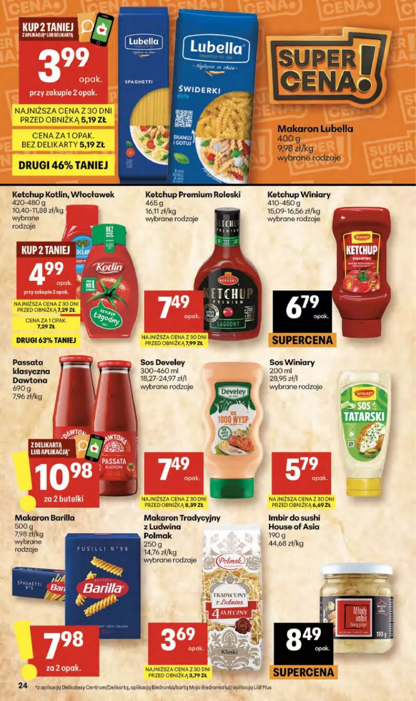 Gazetka promocyjna Delikatesy Centrum - Franczyza DC15 Czwartek - ważna 09.04 do 15.04.2026 - strona 24 - produkty: Barilla, Bell, Bella, House of Asia, Imbir, Ketchup, Kotlin, Lubella, Makaron, Olma, Rum, Sos, Sushi, Winiary