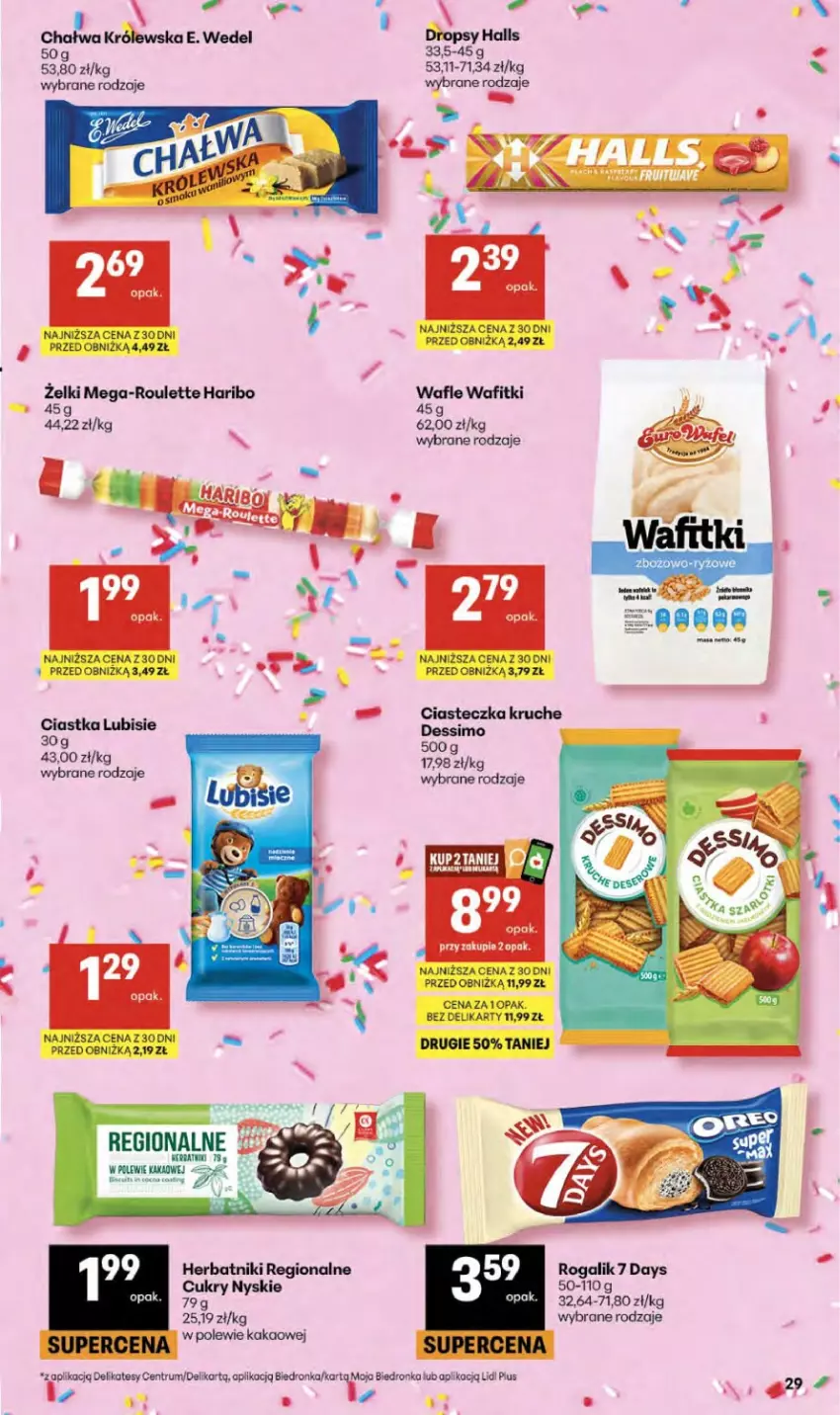 Gazetka promocyjna Delikatesy Centrum - Franczyza DC15 Czwartek - ważna 09.04 do 15.04.2026 - strona 29 - produkty: 7 Days, E. Wedel, Halls, Haribo, Herbatniki, Kakao, Lubisie, Rogal, Rum
