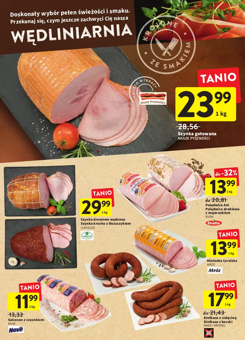 Gazetka promocyjna Intermarche - ważna 17.03 do 23.03.2022 - strona 14 - produkty: Duda, Kiełbasa, Madej Wróbel, Mielonka tyrolska, Polędwica, Salceson, Szynka