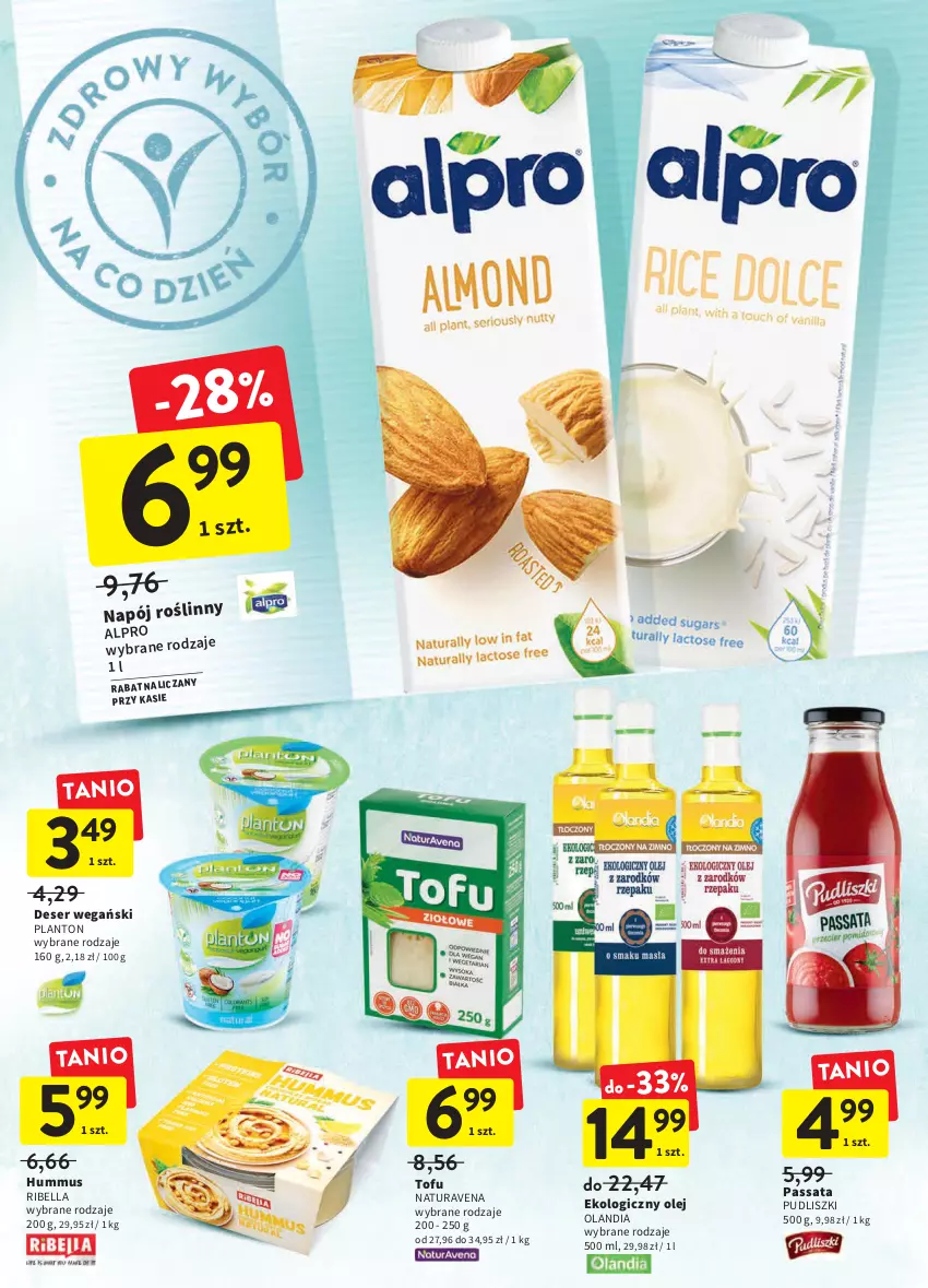 Gazetka promocyjna Intermarche - ważna 17.03 do 23.03.2022 - strona 20 - produkty: Alpro, Bell, Bella, Deser, Hummus, Mus, Napój, Olej, Pudliszki, Ser, Tofu