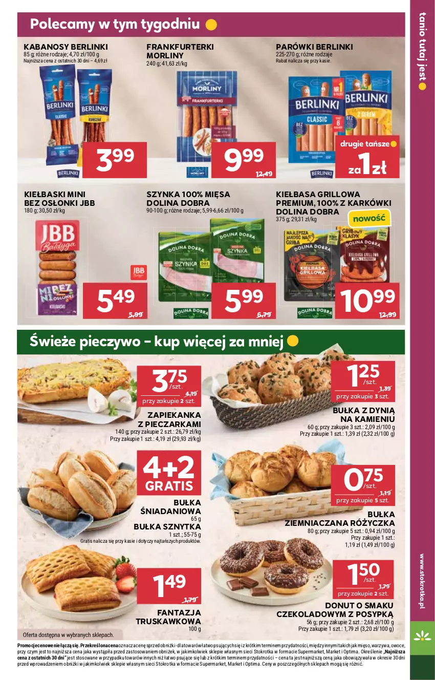 Gazetka promocyjna Stokrotka - Supermarket - ważna 29.04 do 06.05.2026 - strona 17 - produkty: Berlinki, Bułka, Danio, Donut, Dynią, Fa, Fanta, Frankfurterki, Gra, Grill, Kabanos, Kiełbasa, Mięso, Morliny, Optima, Owoce, Parówki, Piec, Pieczarka, Pieczywo, Szynka, Warzywa, Zapiekanka