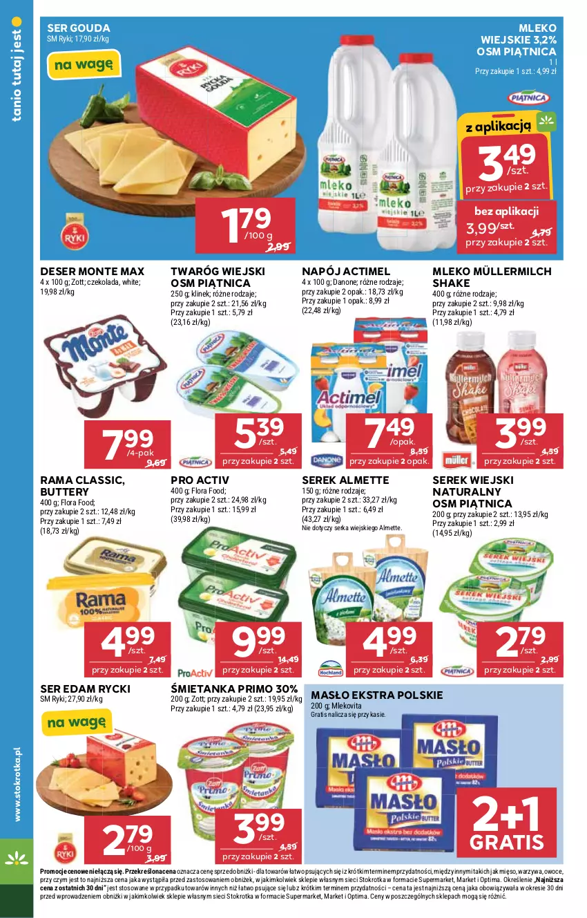 Gazetka promocyjna Stokrotka - Supermarket - ważna 29.04 do 06.05.2026 - strona 18 - produkty: Actimel, Almette, Czekolada, Danone, Deser, Edam, Flora, Gouda, Gra, Masło, Mięso, Mleko, Mlekovita, Monte, Müller, Müllermilch, Napój, Optima, Owoce, Piątnica, Rama, Ser, Serek, Serek wiejski, Twaróg, Warzywa, Zott