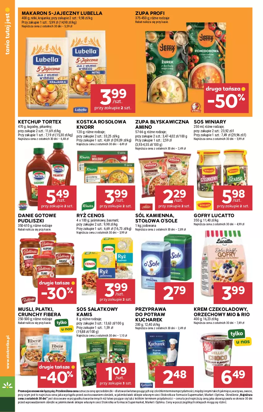 Gazetka promocyjna Stokrotka - Supermarket - ważna 29.04 do 06.05.2026 - strona 24 - produkty: Bell, Bella, Cenos, Danie gotowe, Gofry, Kamis, Ketchup, Knorr, Kucharek, Lubella, Makaron, Mięso, Mus, Optima, Owoce, Przyprawa do potraw, Pudliszki, Ryż, Sałat, Sól, Sos, Warzywa, Winiary, Zupa