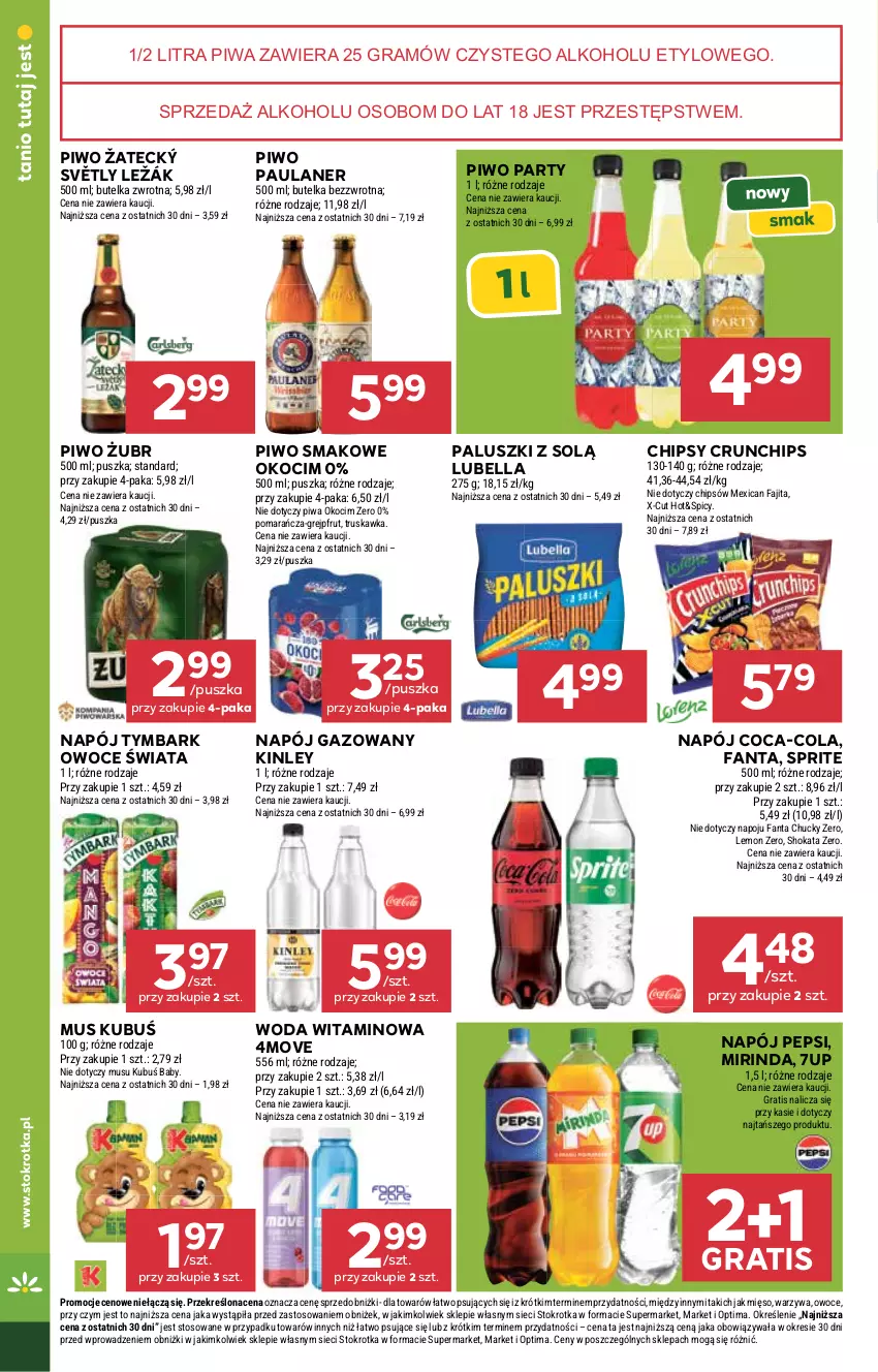 Gazetka promocyjna Stokrotka - Supermarket - ważna 29.04 do 06.05.2026 - strona 28 - produkty: 7up, Bell, Bella, Chipsy, Coca-Cola, Crunchips, Fa, Fanta, Gra, Grejpfrut, Koc, Kubuś, Lubella, Mięso, Mirinda, Mus, Napój, Napój gazowany, Okocim, Optima, Owoce, Pepsi, Piwa, Piwo, Sprite, Tymbark, Warzywa, Woda