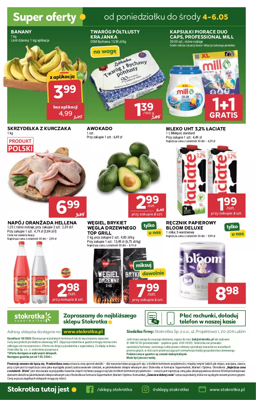 Gazetka promocyjna Stokrotka - Supermarket - ważna 29.04 do 06.05.2026 - strona 36 - produkty: Banany, Dres, Gra, Grill, Hellena, JBL, Kurczak, Mięso, Mleko, Napój, O nas, Optima, Oranżada, Owoce, Papier, Ręcznik, Skrzydełka z kurczaka, Telefon, Top, Twaróg, Twaróg półtłusty, Wagi, Warzywa