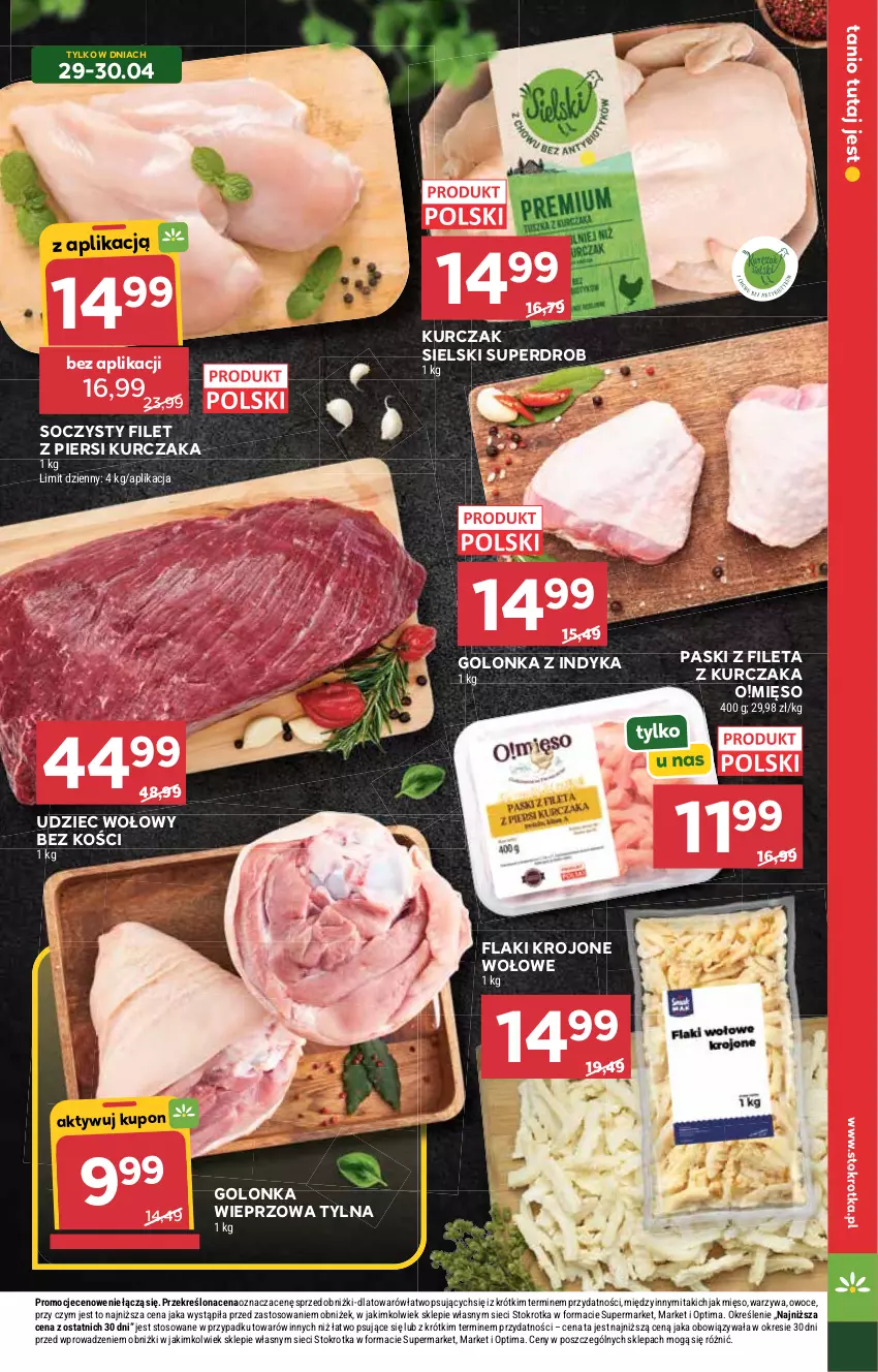 Gazetka promocyjna Stokrotka - Supermarket - ważna 29.04 do 06.05.2026 - strona 9 - produkty: Filet z piersi kurczaka, Flaki, Golonka wieprzowa, Golonka z indyka, Kurczak, Mięso, Optima, Owoce, Udziec wołowy, Warzywa