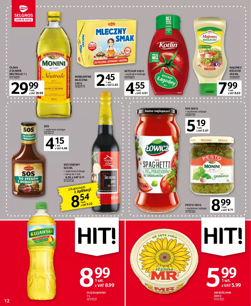 Gazetka promocyjna Selgros - Oferta spożywcza - ważna 20.04 do 02.05.2023 - strona 12 - produkty: Ketchup, Kujawski, Majonez, Margaryna, Olej, Oliwa, Oliwa z oliwek, Pesto, Sos, Sos sojowy