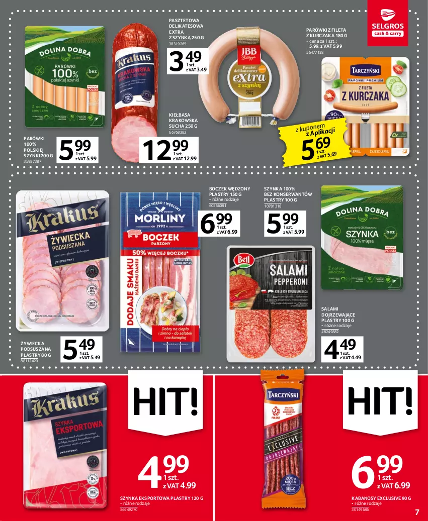 Gazetka promocyjna Selgros - Oferta spożywcza - ważna 20.04 do 02.05.2023 - strona 7 - produkty: Boczek, Kabanos, Kiełbasa, Kiełbasa krakowska, Kurczak, Parówki, Pasztet, Por, Salami, Ser, Sport, Szynka