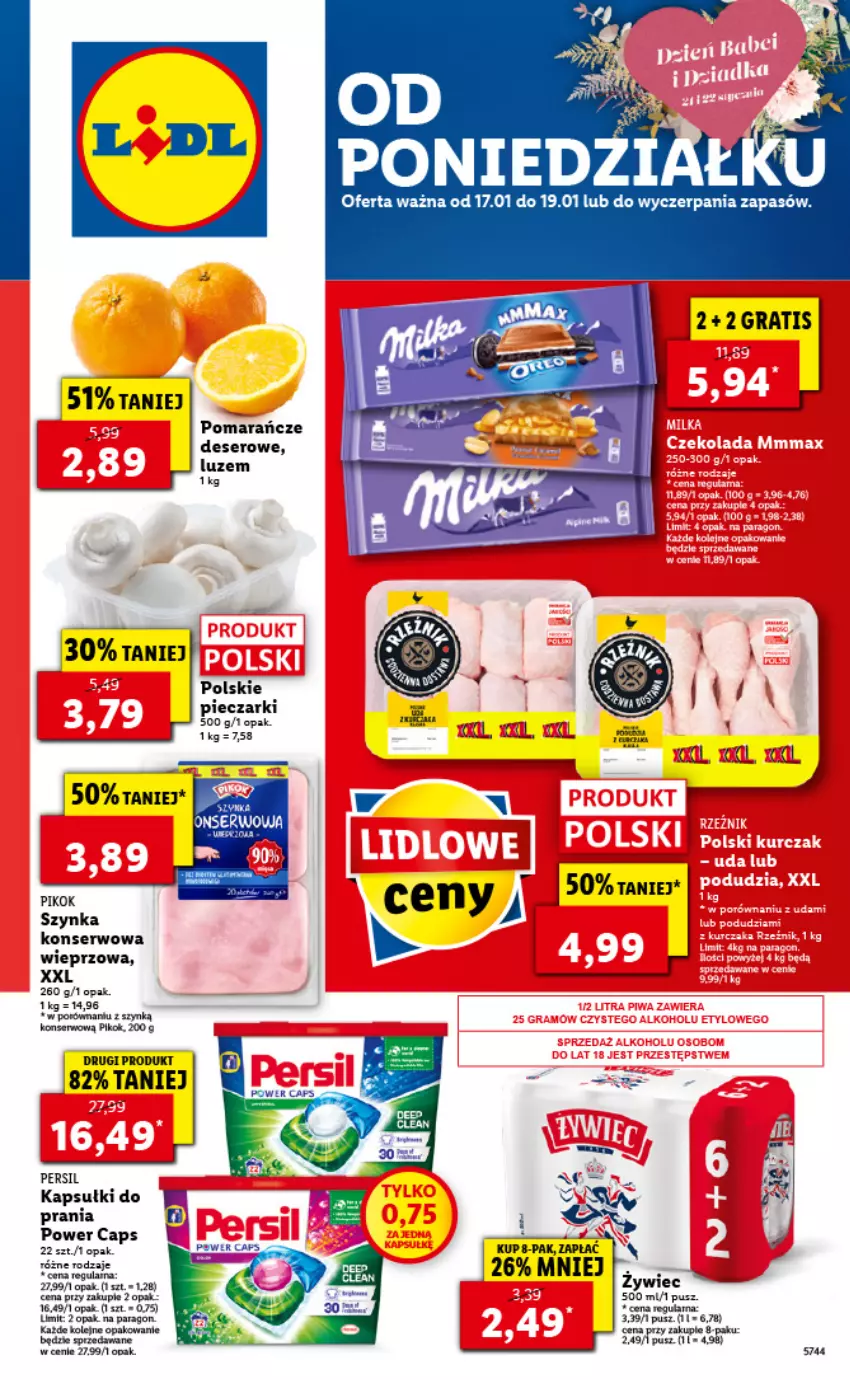 Gazetka promocyjna Lidl - GAZETKA - ważna 17.01 do 19.01.2022 - strona 1 - produkty: Deser, Olej, Persil, Piec, PIKOK, Pomarańcze, Por, Ser, Szynka, Szynka konserwowa