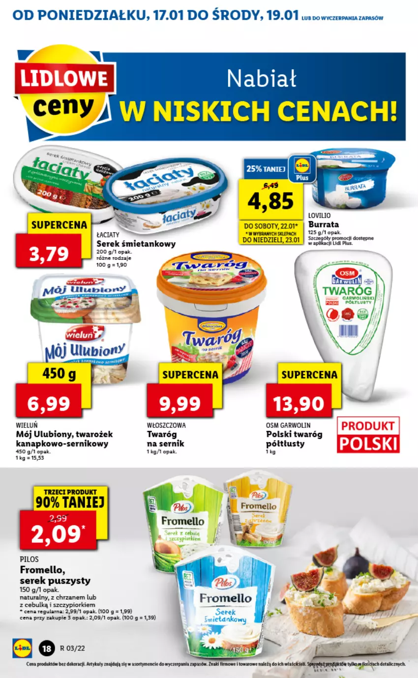 Gazetka promocyjna Lidl - GAZETKA - ważna 17.01 do 19.01.2022 - strona 18 - produkty: Burrata, Chrzan, Fa, Gra, Pilos, Ser, Serek, Serek puszysty, Twaróg