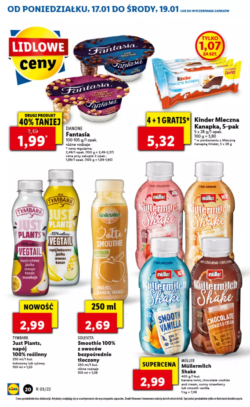 Gazetka promocyjna Lidl - GAZETKA - ważna 17.01 do 19.01.2022 - strona 20 - produkty: Danone, Fa, Fanta, Gra, Kinder, Napój, Por