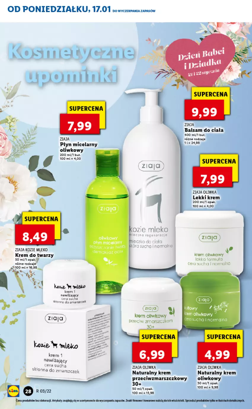 Gazetka promocyjna Lidl - GAZETKA - ważna 17.01 do 19.01.2022 - strona 28 - produkty: Balsam do ciała, Fa, Krem do twarzy, Krem przeciwzmarszczkowy, Mars, Mleko, Płyn micelarny, Tera, Ziaja