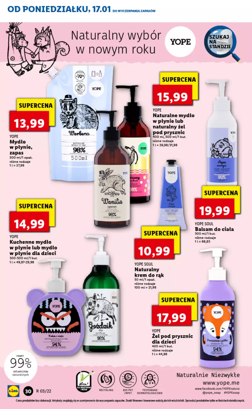 Gazetka promocyjna Lidl - GAZETKA - ważna 17.01 do 19.01.2022 - strona 30 - produkty: Balsam do ciała, Dzieci, Fa, Krem do rąk, Mydło, Mydło w płynie, Yope