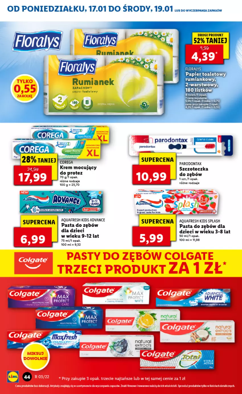 Gazetka promocyjna Lidl - GAZETKA - ważna 17.01 do 19.01.2022 - strona 44 - produkty: Corega, Dzieci, Papier, Papier toaletowy, Parodontax, Pasta do zębów, Rum, Szczoteczka