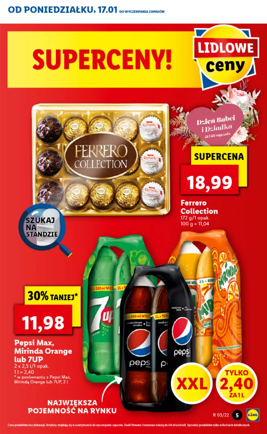 Gazetka promocyjna Lidl - GAZETKA - ważna 17.01 do 19.01.2022 - strona 5 - produkty: 7up, Ferrero, Mirinda, Pepsi, Pepsi max, Por